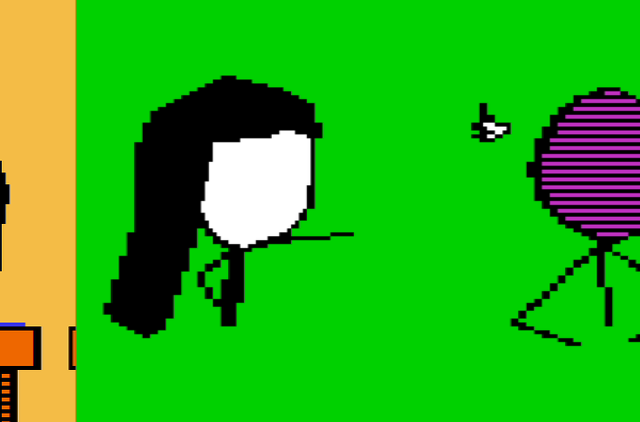 Kids fighting against a green screen which will let the backdrop show through later.