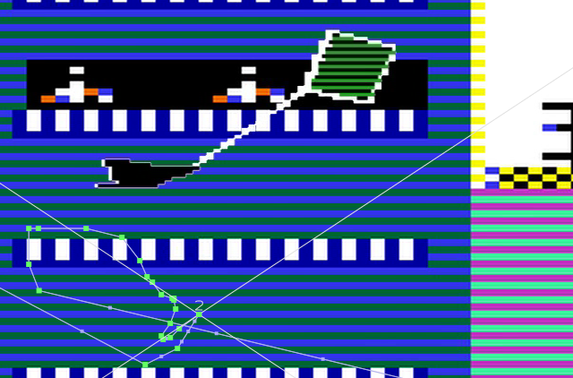 Working in Final Cut. The wireframe trail shows the movements for the kite as the bird pulls at it.